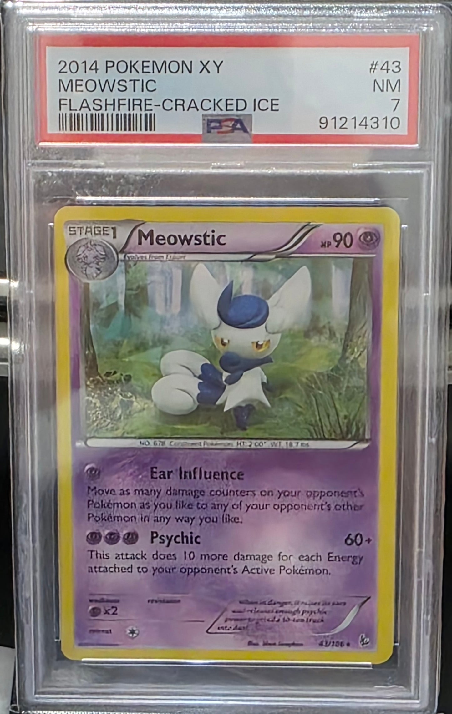 PSA 7 - MEOWSTIC #43 CRACKED ICE - 2014 POKEMON XY - FLASHFIRE GRADED CARD
