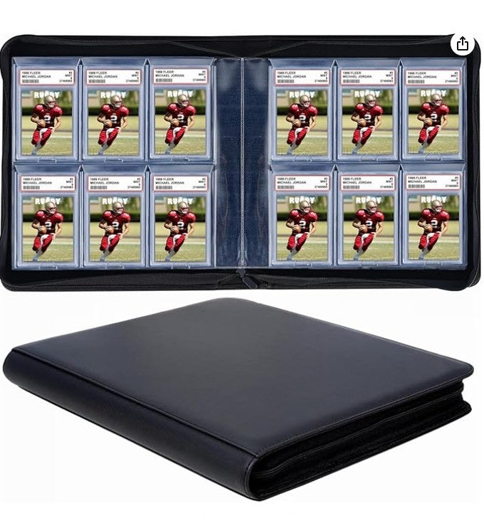 PSA Toploading Graded Card Slab Holder - 60 Pockets Zippered Binder, PU Leather Storage, Premium 6 Pocket PSA Album With Sleeves (Black)
