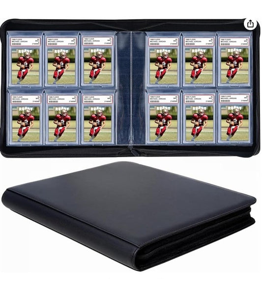 PSA Toploading Graded Card Slab Holder - 60 Pockets Zippered Binder, PU Leather Storage, Premium 6 Pocket PSA Album With Sleeves (Black)