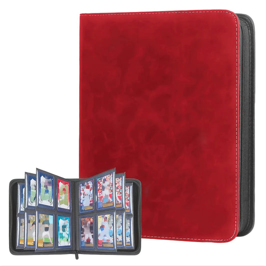 Top Loader Zip Folder 4 pocket 112 slot Denim Red Binder - 35 Pt
