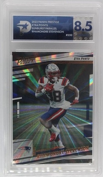 PSG 8.5 - Rhamondre Stevenson #200 - NFL 2022 Panini Prestige Xtra Points Sunburst Parallel Graded Sports Card