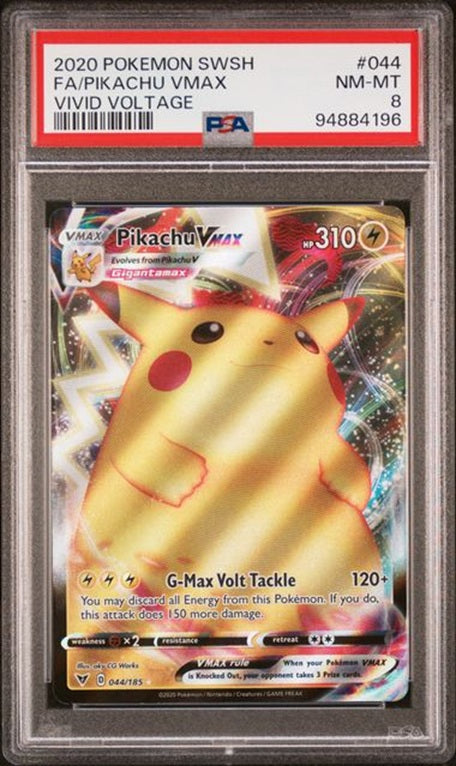 PSA 8 - PIKACHU VMAX #044 FULL ART - 2020 POKEMON SWSH VIVID VOLTAGE GRADED CARD