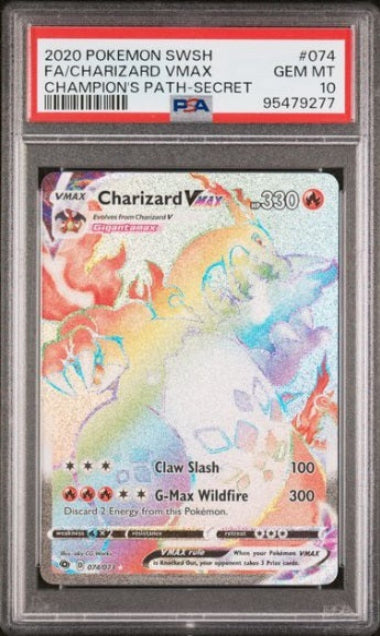 PSA 10 - POKEMON CHARIZARD VMAX #074 SECRET RARE - 2020 SWORD & SHIELD - CHAMIPIONS PATH GRADED CARD