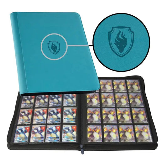 1024 XL Premium Side Loading Card Binder Aqua Blue PU Leather 16 Pocket Storage Card Holder