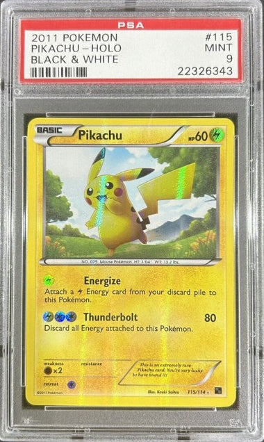 PSA 9 - PIKACHU #115 - 2011 POKEMON BLACK & WHITE BASE SET - HOLO GRADED CARD