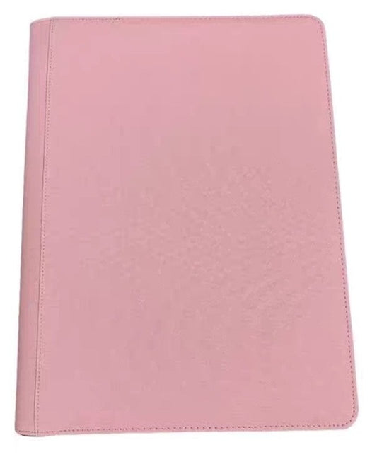 1216 XL Premium Side Loading Card Binder Pink PU Leather 16 Pocket Storage Card Holder