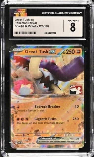 CGC 8 - 2023 POKEMON PLAY! GREAT TUSK EX #123/198 - SCARLET & VIOLET POKEMON PRIZE PACK SERIES 3