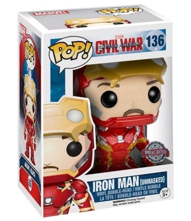 Iron Man (Unmasked) #136 Marvel Captain America Civil War Special Edition Bobble Head Pop Vinyl Figure Funko