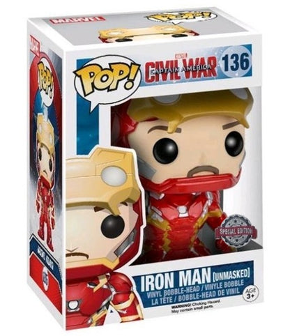 Iron Man (Unmasked) #136 Marvel Captain America Civil War Special Edition Bobble Head Pop Vinyl Figure Funko