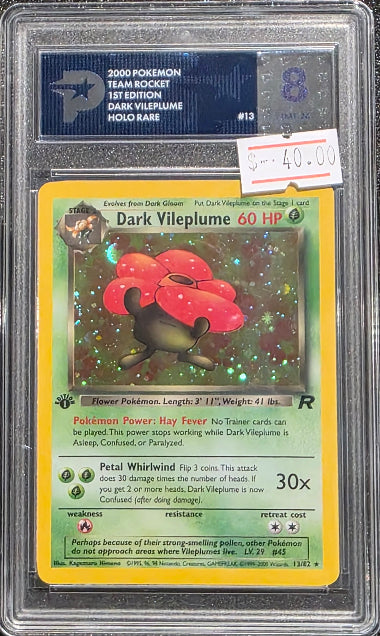PSG 8 - DARK VILEPLUME HOLO RARE #13 - 2000 POKEMON TEAM ROCKET 1ST EDITION GRADED CARD
