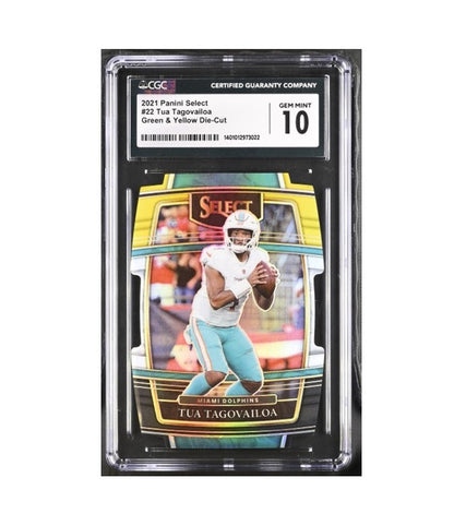 CGC 10 - Tua Tagovailoa #22 NFL Panini 2021 Select Green & Yellow Die-Cut