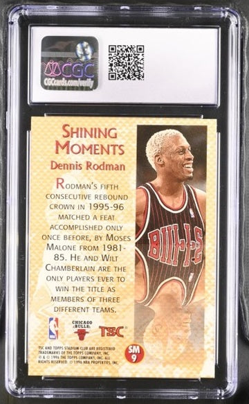 CGC 9 - Dennis Rodman #SM9 Shining Moments NBA 1996-97 Stadium Club Graded Card