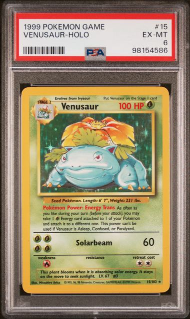PSA 6 - VENUSAUR #15/102 - 1999 POKEMON BASE SET UNLIMITED - HOLO GRADED CARD