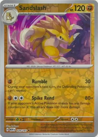 Sandslash 028/165 (SV: Scarlet & Violet 151)  - Reverse Holofoil
