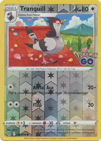 Tranquill 062/078 (Pokemon GO)  - Reverse Holofoil