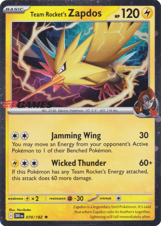Team Rocket's Zapdos EB Games Exclusive 070/182 (Miscellaneous Cards & Products)  - Holofoil