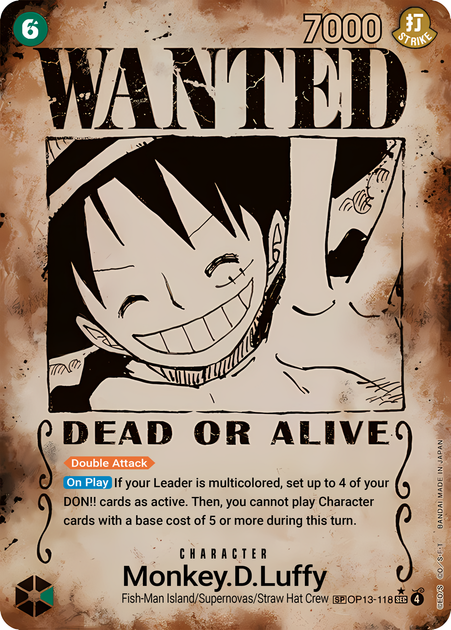 Monkey.D.Luffy (Wanted) OP13-118 (Carrying On His Will)  - Special Foil