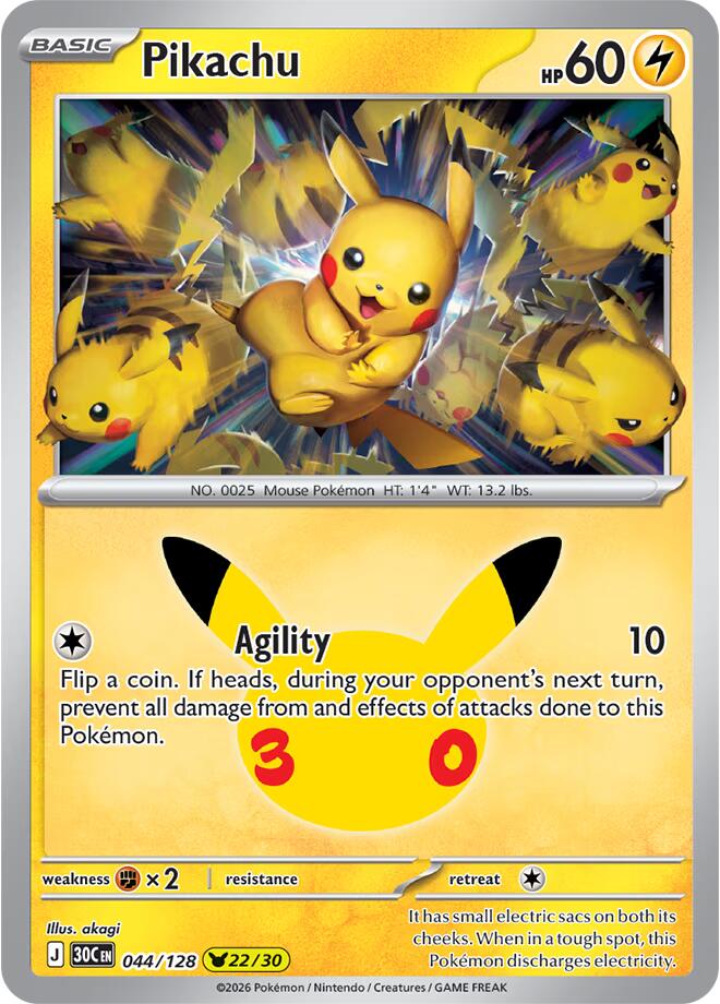 Pikachu 044/128 (ME: 30th Celebration)  - Holofoil