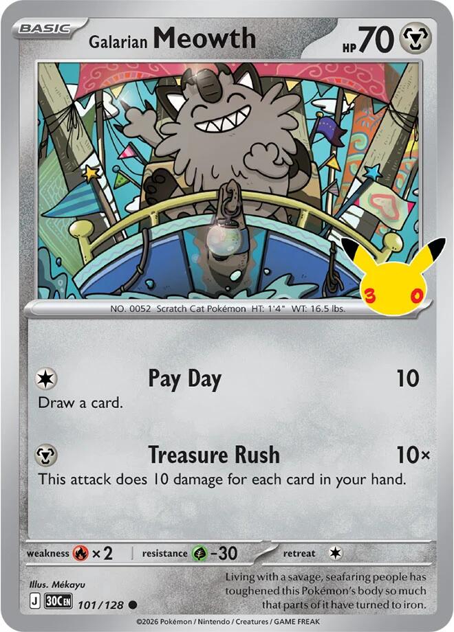 Galarian Meowth 101/128 (ME: 30th Celebration)  - Holofoil
