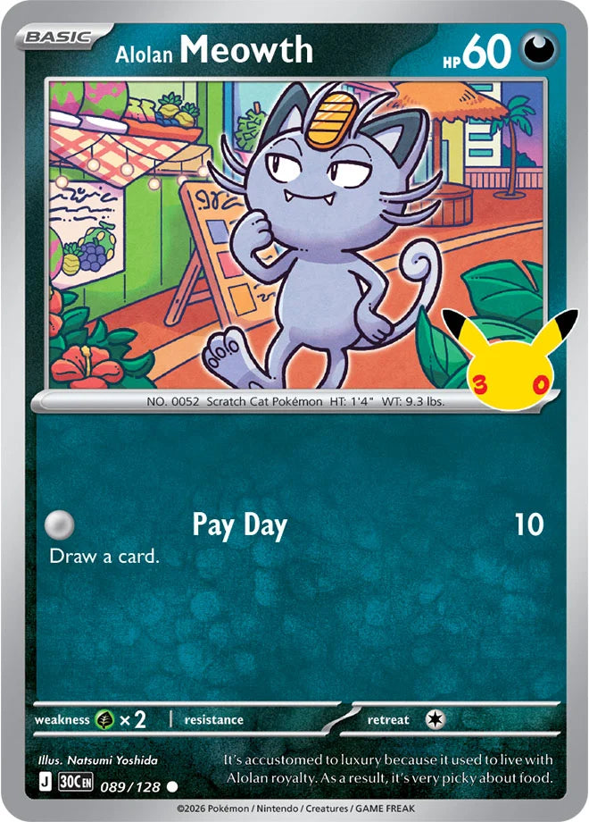 Alolan Meowth 089/128 (ME: 30th Celebration)  - Holofoil