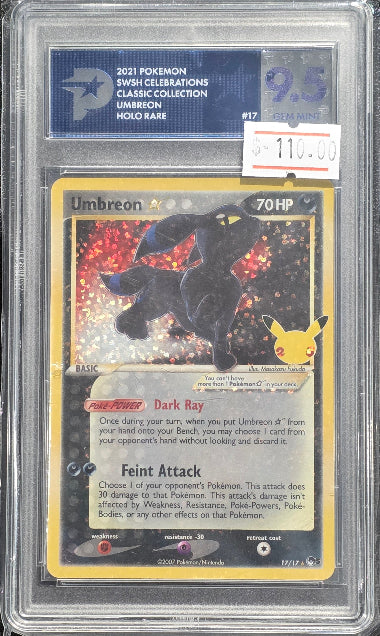 PSG 9.5 - UMBREON HOLO RARE #17 - 2021 POKEMON SWORD & SHIELD CELEBRATIONS - CLASSIC COLLECTION GRADED CARD