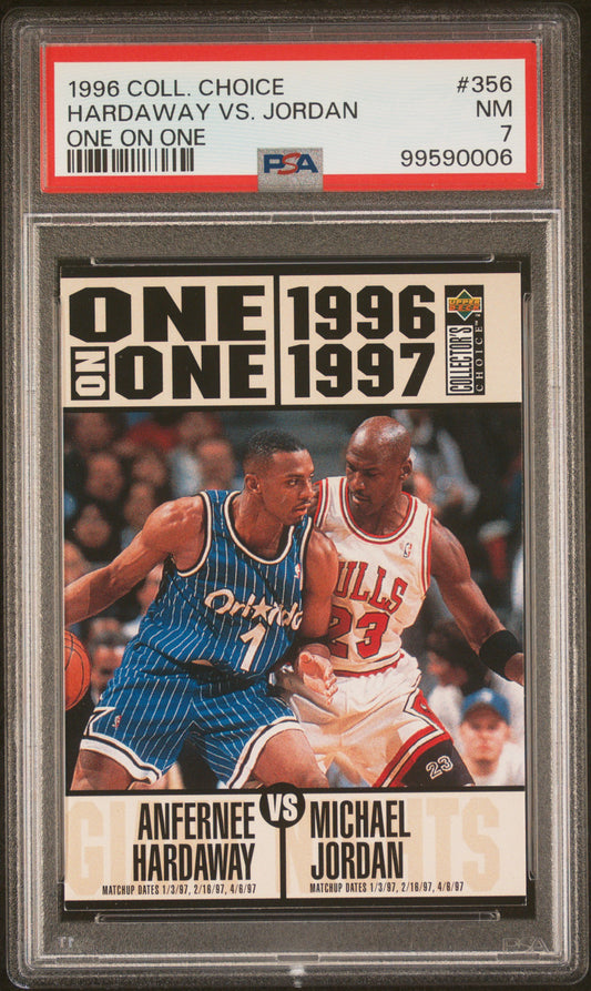 PSA 7 - 1996 NBA BASKETBALL COLLECTOR'S CHOICE #356 HARDAWAY VS. JORDAN ONE ON ONE GRADED SPORTS CARD