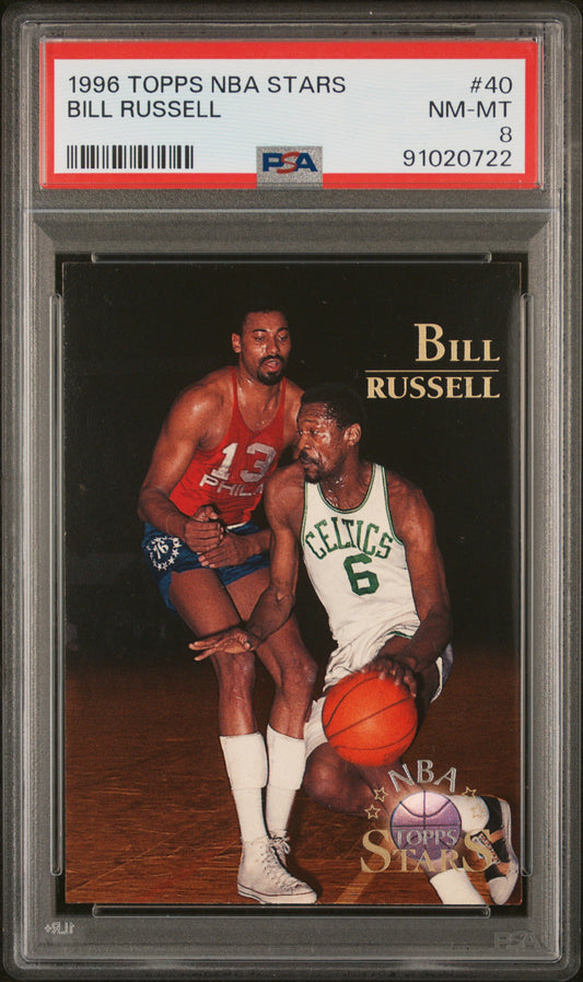 PSA 8 Bill Russell #40 NBA Bsketball 1996 Topps Stars Graded Sports Card