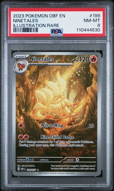 PSA 8 - NINETALES #199 - 2023 POKEMON SCARLET & VIOLET OBSIDIAN FLAMES - ILLUSTRATION RARE GRADED CARD