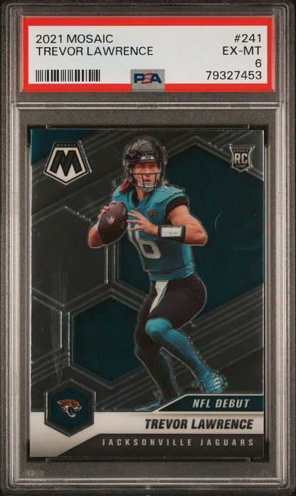 PSA 6 - NFL TREVOR LAWRENCE #241 - 2021 PANINI MOSAIC NFL DEBUT - JACKSONVILLE JAGUARS Graded Sports Card