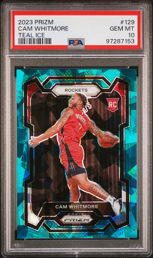 PSA 10 - NUMBERED - CAM WHITMORE #129 - 2023 PANINI PRIZM NBA BASKETBALL - TEAL ICE - GRADED SPORTS CARD