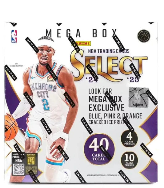 2024/25 Panini Select NBA Basketball Mega Box (Blue, Pink & Orange Cracked Ice) Cards