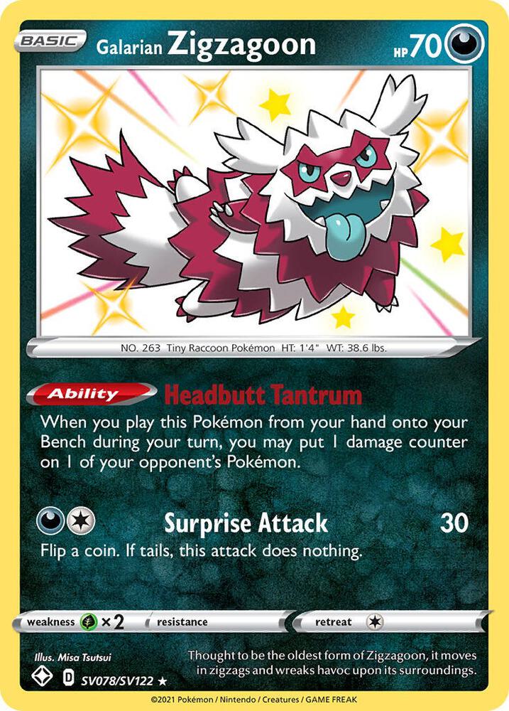 Galarian Zigzagoon SV078/SV122 (Shining Fates: Shiny Vault)  - Holofoil