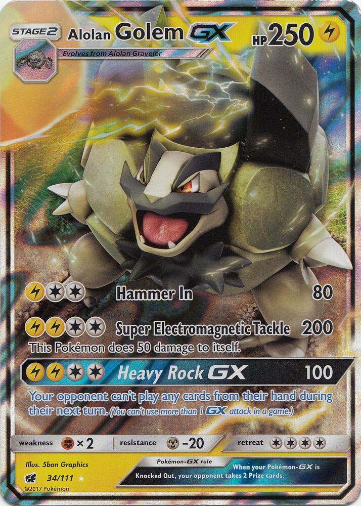 Alolan Golem GX 34/111 (SM - Crimson Invasion)  - Holofoil