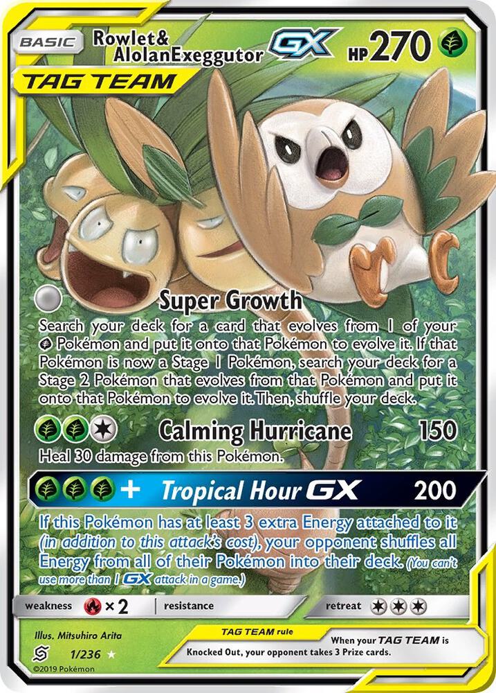 Rowlet and Alolan Exeggutor GX 1/236 (SM - Unified Minds)  - Holofoil