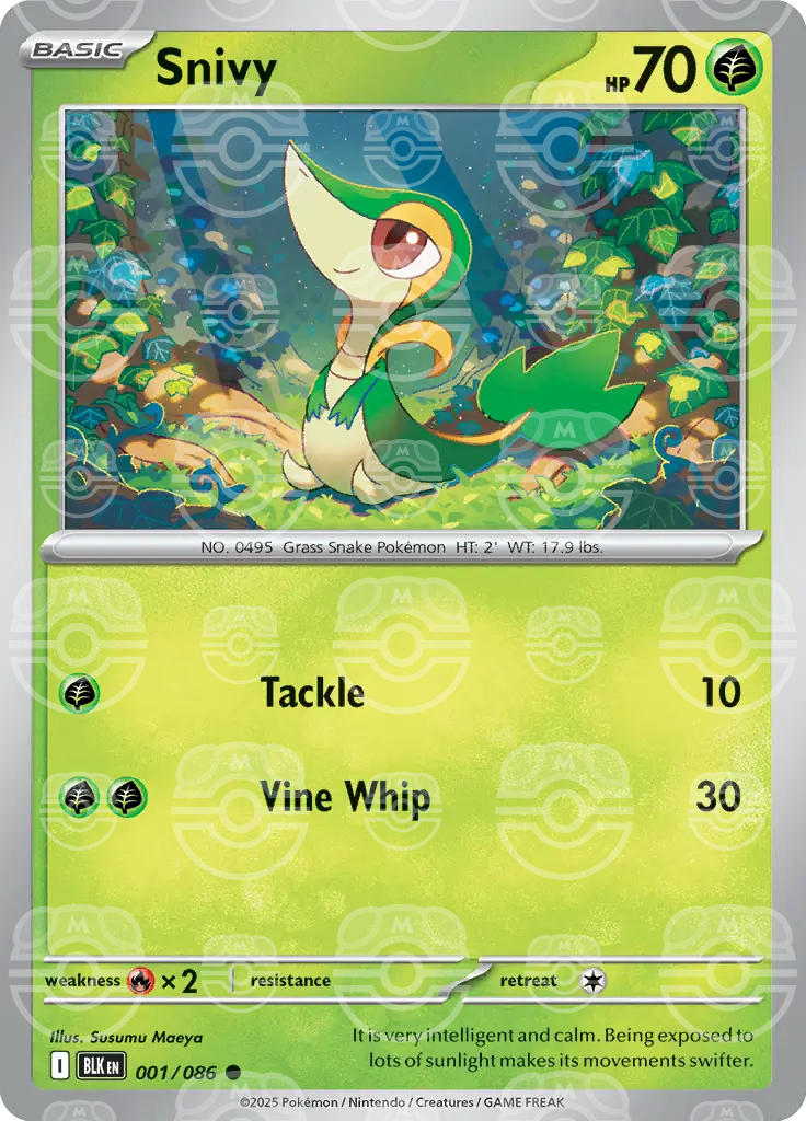 Snivy 001/086 (SV: Black Bolt)  - Master Ball Holofoil