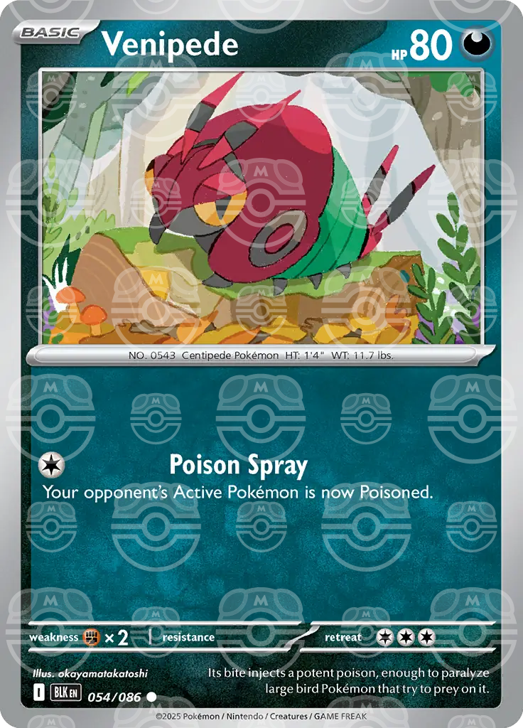 Venipede 054/086 (SV: Black Bolt)  - Master Ball Holofoil