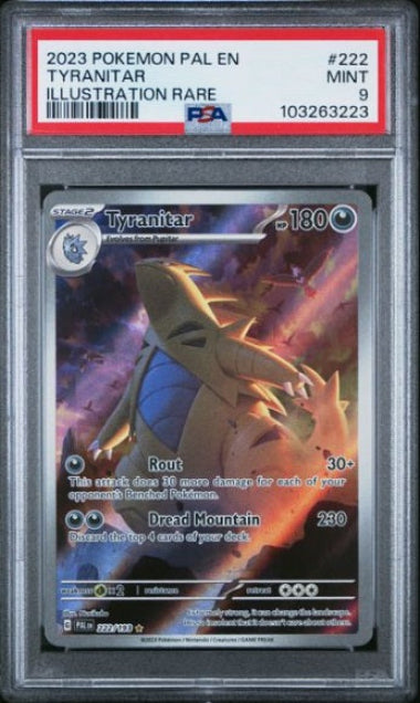 PSA 9 - TYRANITAR #222 ILLUSTRATION RARE - 2023 POKEMON SCARLET & VIOLET - PALDEA EVOLVED GRADED CARD