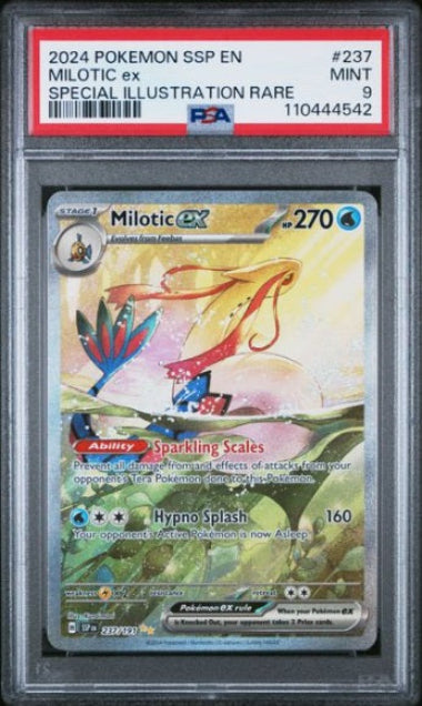 PSA 9 - MILOTIC EX #237 ILLUSTRATION RARE - 2024 POKEMON SCARLET & VIOLET - SURGING SPARKS GRADED CARD