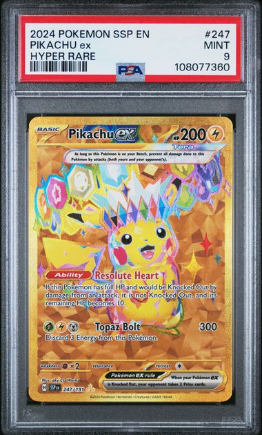 PSA 9 - PIKACHU EX #247 - 2024 POKEMON SSP EN-SURGING SPARKS - HYPER RARE GRADED CARD