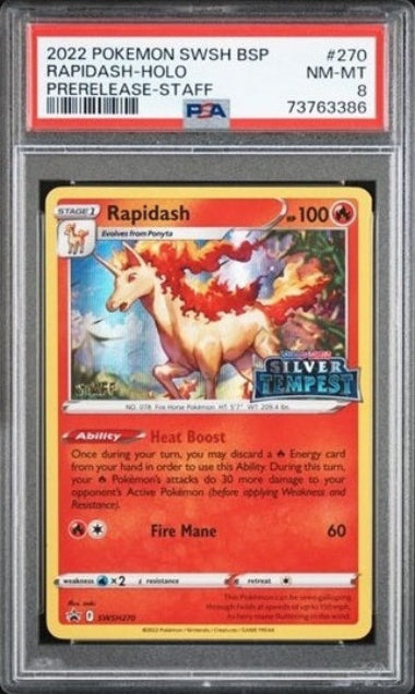 PSA 8 - 2022 POKEMON RAPIDASH #270 - PRELEASE - STAFF - SWSH BLACK STAR PROMO