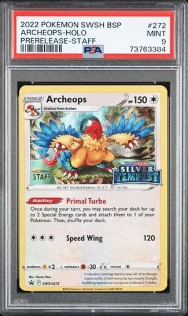 PSA 9 - 2022 POKEMON ARCHEOPS #272 - PRELEASE - STAFF - SWSH BLACK STAR PROMO GRADED CARD