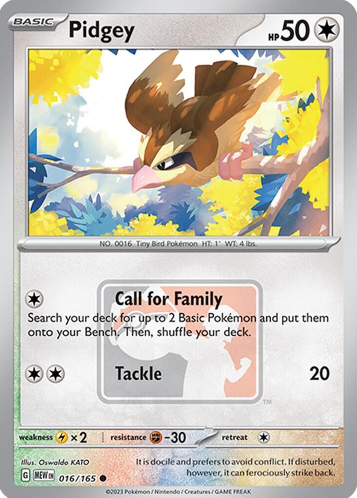 Pidgey League Promo 016/165 (League & Championship Cards)  - Reverse Holofoil
