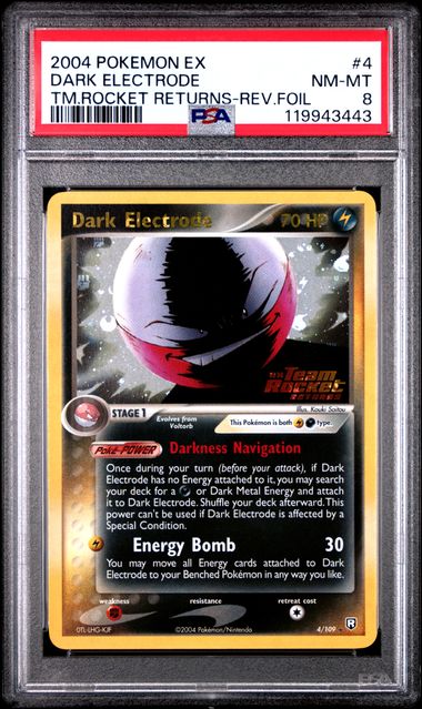 PSA 8 - POKEMON EX DARK ELECTRODE #4 - REV-HOLO GRADED CARD - 2004 POKEMON TEAM ROCKET RETURNS