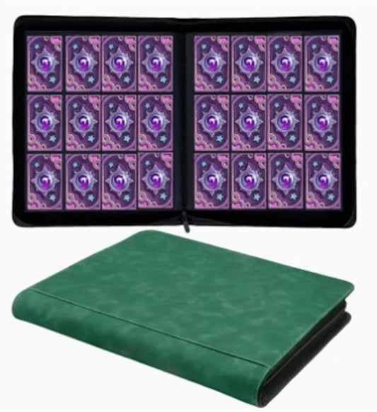 CARD BINDER - 12 pocket 720 Zippered PRO Binder Folder - GREEN