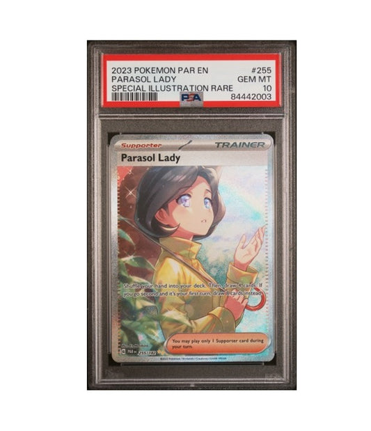 PSA 10 - 2023 POKEMON PARASOL LADY #255/182 SPECIAL ILLUSTRATION RARE PAR EN-PARADOX RIFT