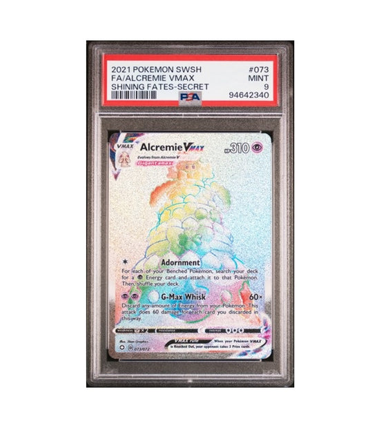 PSA 9 ALCREMIE VMAX #073 FULL ART RAINBOW SECRET RARE SWSH SHINING FATES 2021 POKEMON TCG GRADED CARD