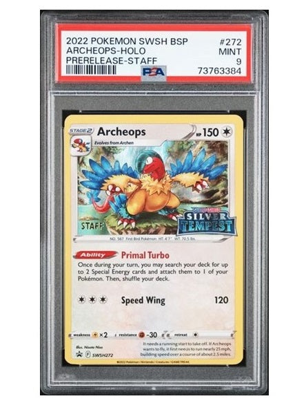 PSA 9 - 2022 POKEMON ARCHEOPS #272 - PRELEASE - STAFF - SWSH BLACK STAR PROMO GRADED CARD