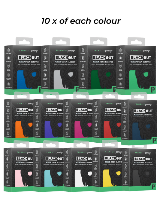 BLACKOUT STANDARD GAMING DECK SLEEVES - MATTE - 100PC - ASSORTED COLOURS - PALMS OFF GAMING