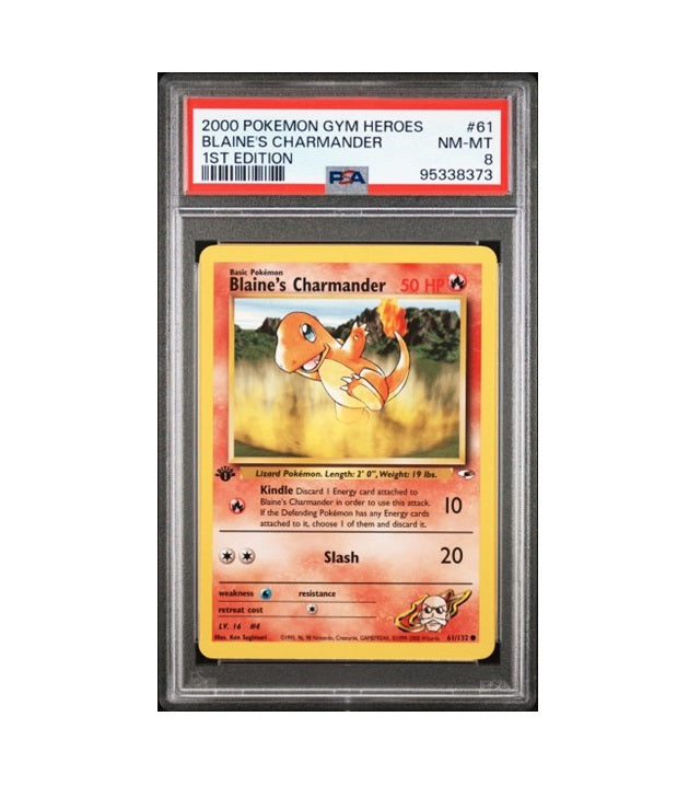 PSA 8 - 1ST EDITION BLAINE'S CHARMANDER #61 /132 - 2000 POKEMON GYM HEROES GRADED CARD