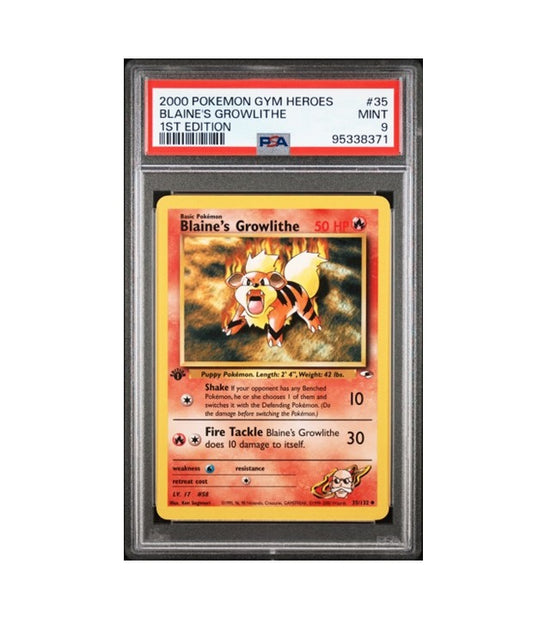 PSA 9 - 1ST EDITION BLAINE'S GROWLITHE #35/132 - 2000 POKEMON GYM HEROES GRADED CARD